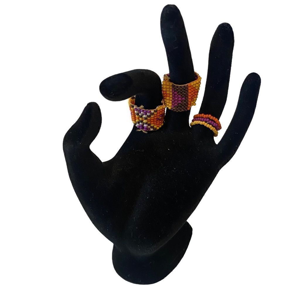 Zara Colorful Beaded Ring Set. 3 in each set. - Picture 3 of 5